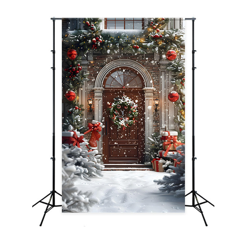 Toile de Fond d'Entrée de Maison Festive avec Cadeaux de Noël RR8-182