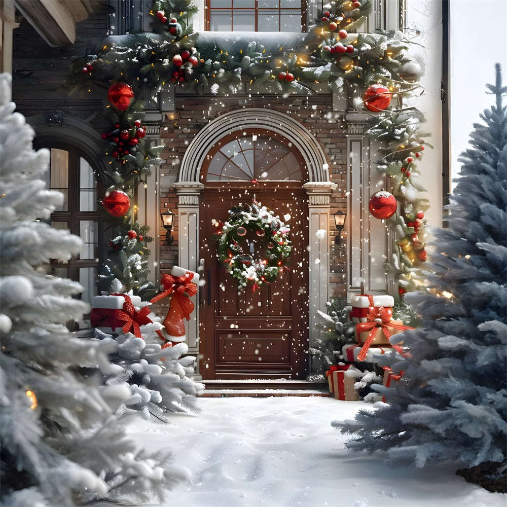 Toile de Fond d'Entrée de Maison Festive avec Cadeaux de Noël RR8-182