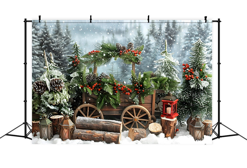 Toile de fond Forêt Neigeuse Hivernale Sapins de Noël RR8-2