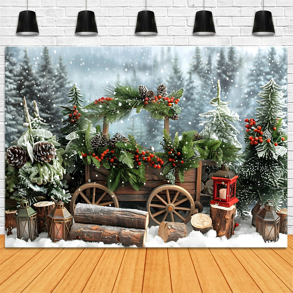 Toile de fond Forêt Neigeuse Hivernale Sapins de Noël RR8-2