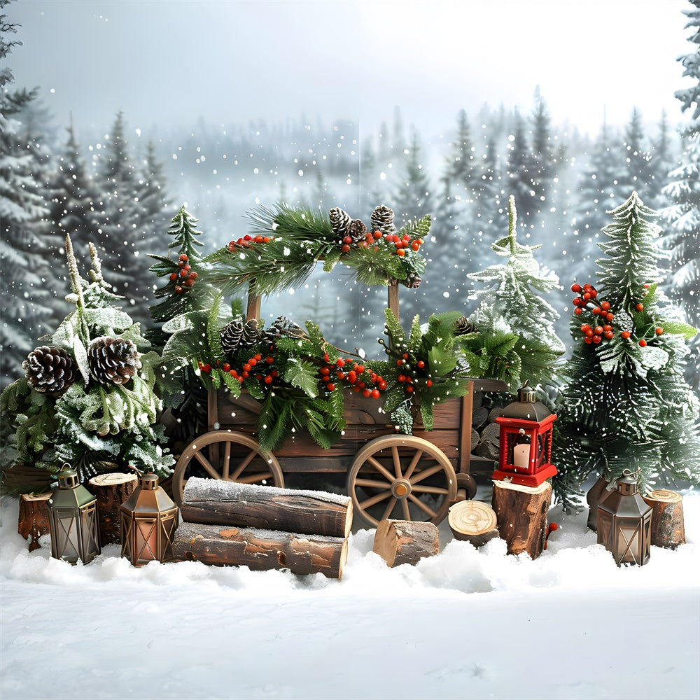 Toile de fond Forêt Neigeuse Hivernale Sapins de Noël RR8-2