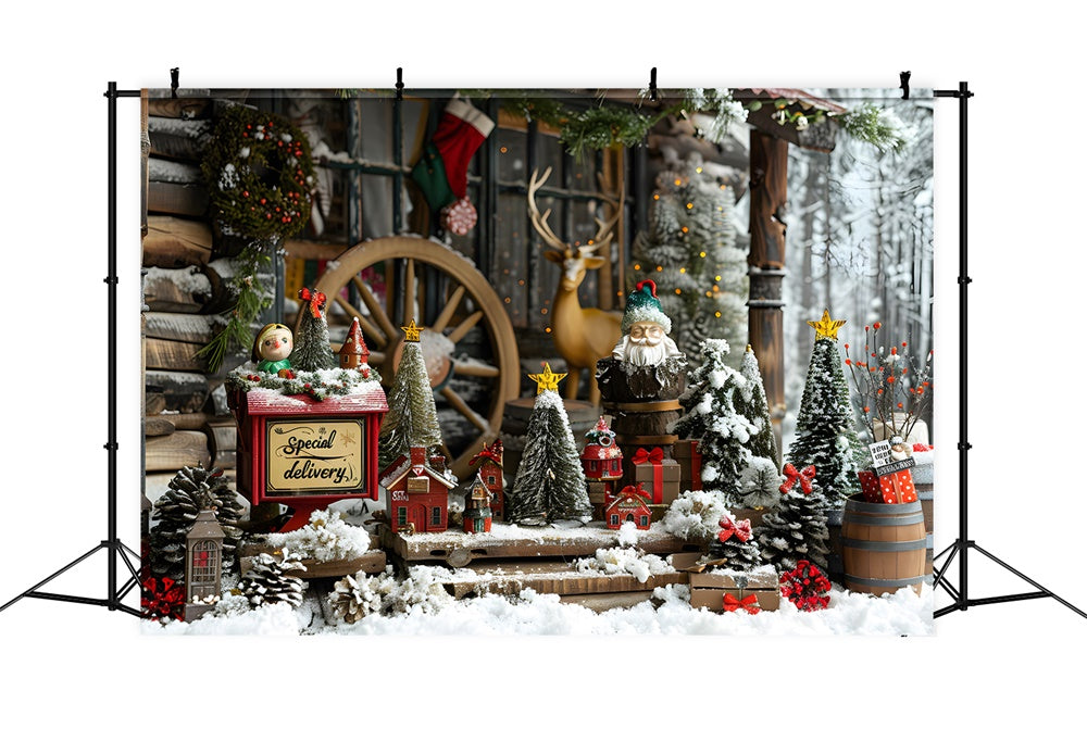 Toile de fond Décors Sapins et Neige de Noël RR8-20