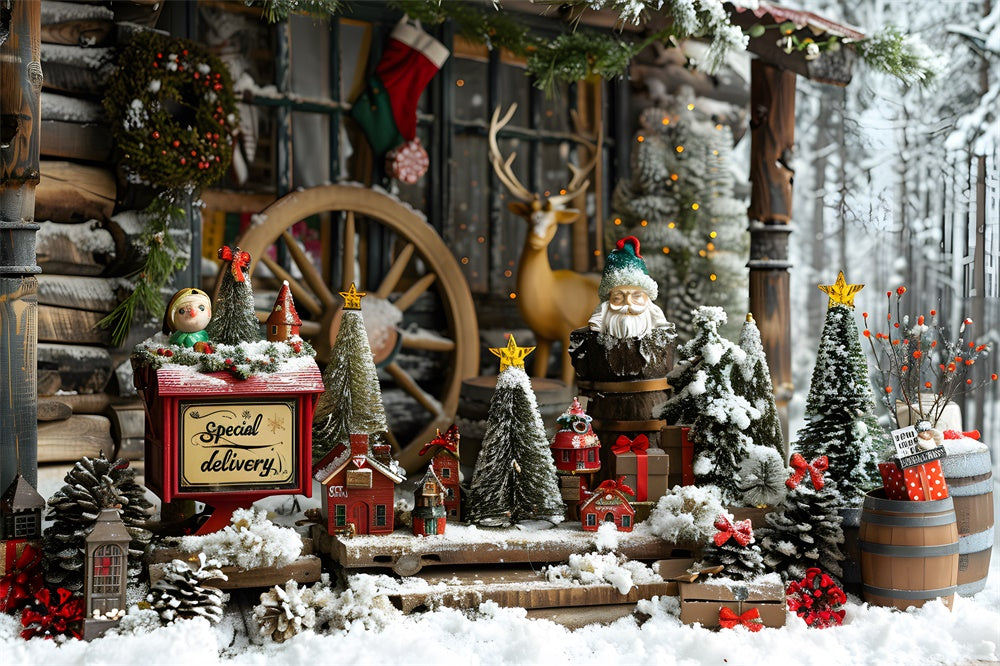 Toile de fond Décors Sapins et Neige de Noël RR8-20