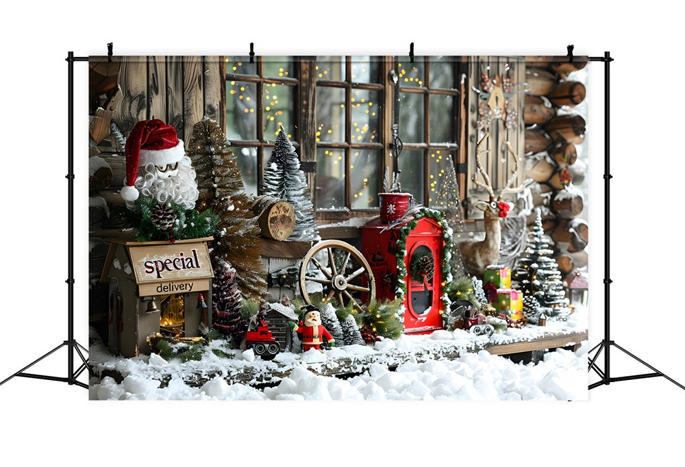 Toile de fond Maison en Bois Décorée de Neige de Noël RR8-21
