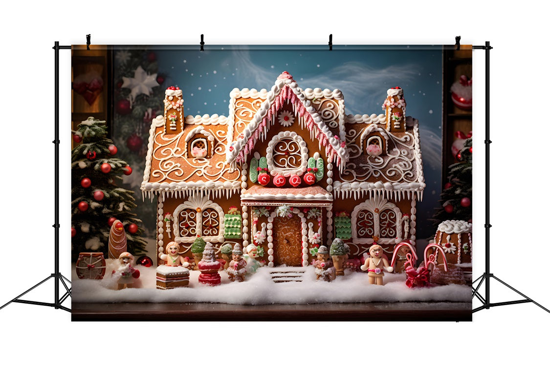 Toile de Fond de Chalet Mignon en Pain d'Épices de Noël RR8-213