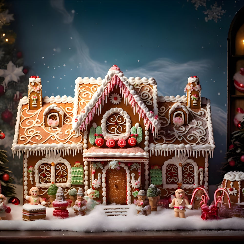 Toile de Fond de Chalet Mignon en Pain d'Épices de Noël RR8-213