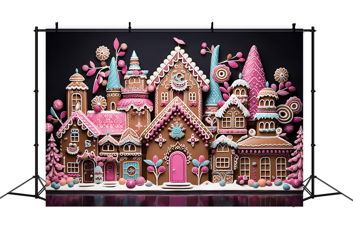 Toile de Fond Colorée de Chalet en Pain d'Épices de Noël RR8-214