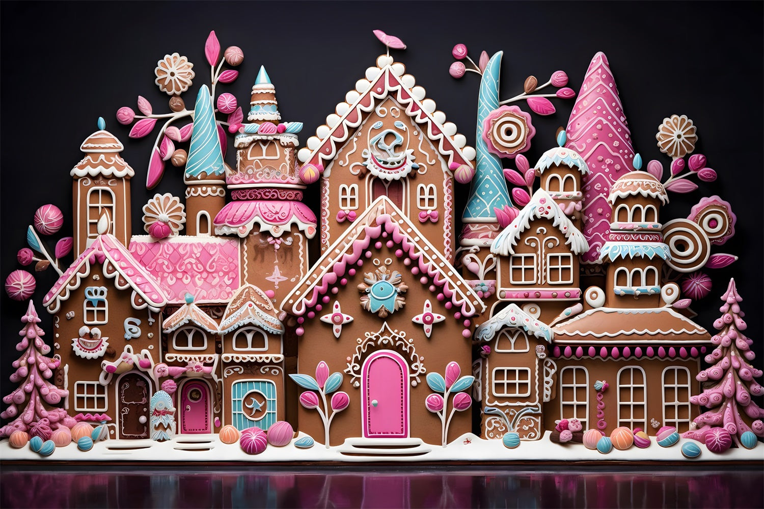Toile de Fond Colorée de Chalet en Pain d'Épices de Noël RR8-214