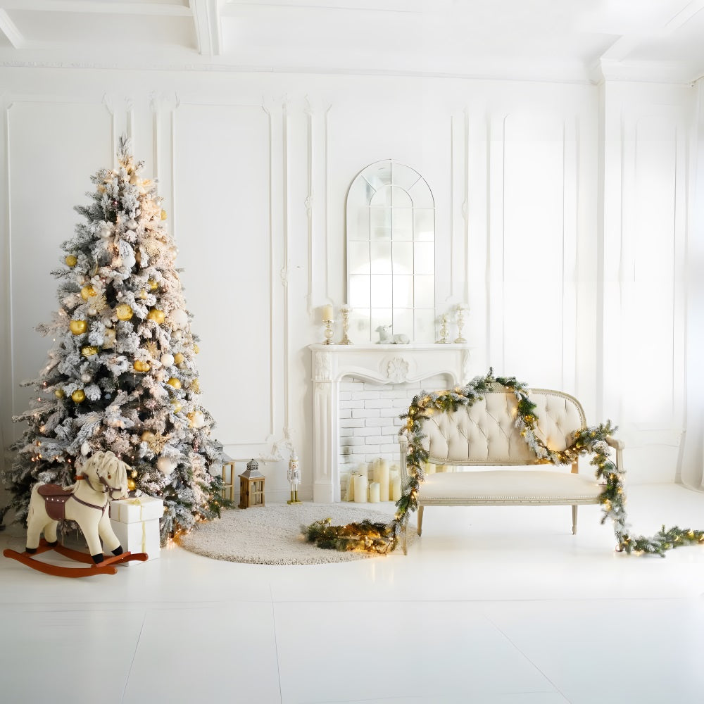 Toile de Fond Simple de Salon avec Foyer de Noël RR8-220