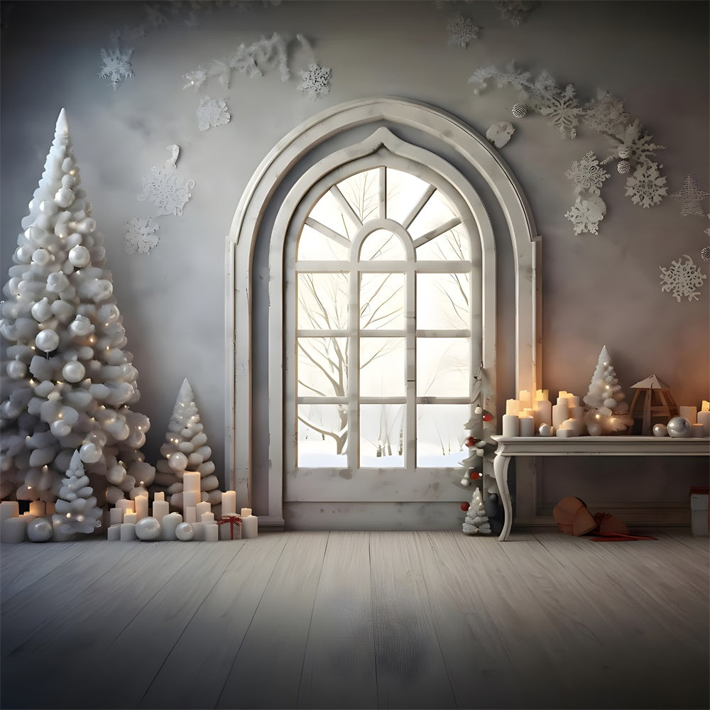 Toile de Fond Simple de Fenêtre Arquée avec Flocons de Neige de Noël RR8-224