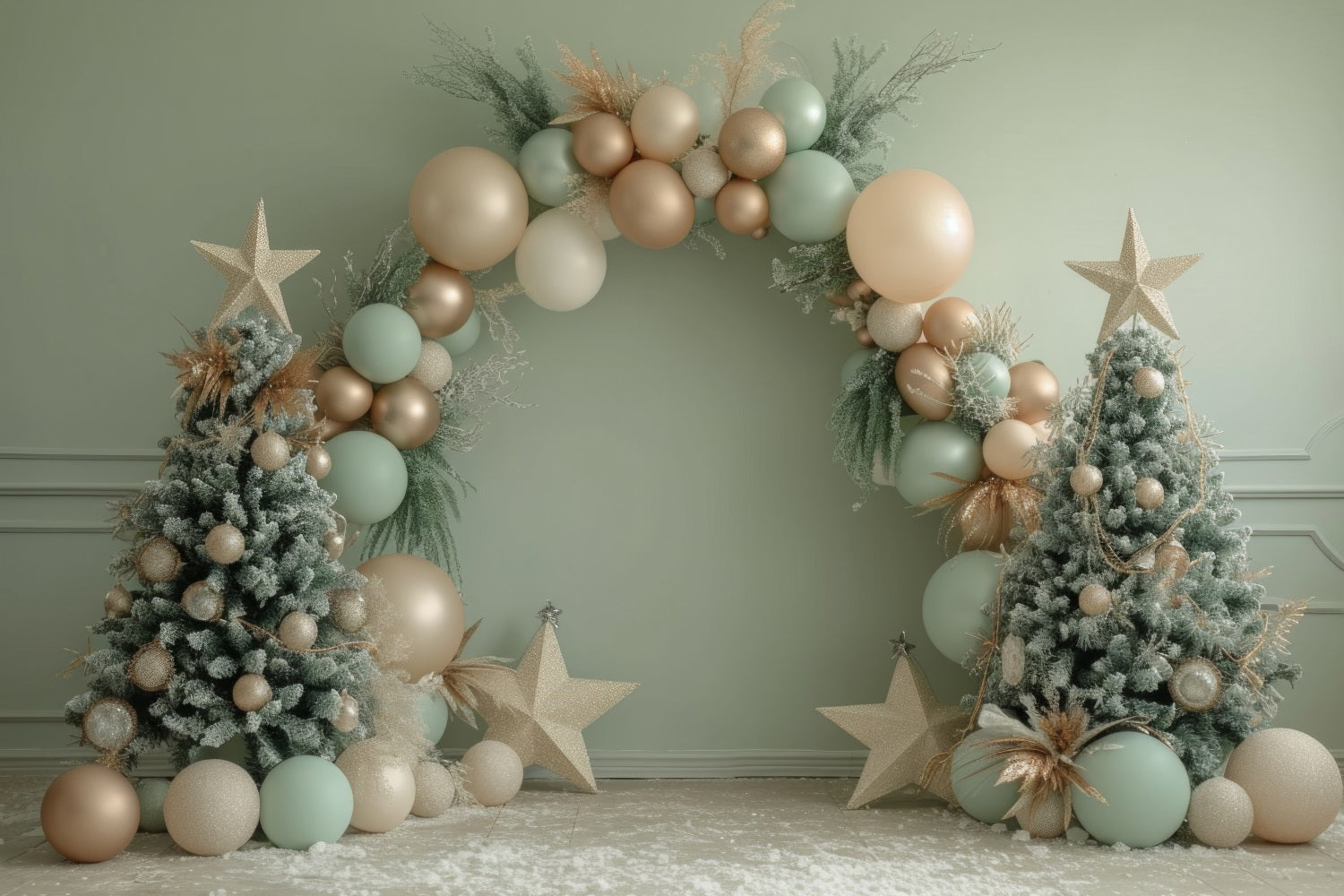 Toile de Fond Élégante d'Arche en Ballons avec Arbres de Noël RR8-243