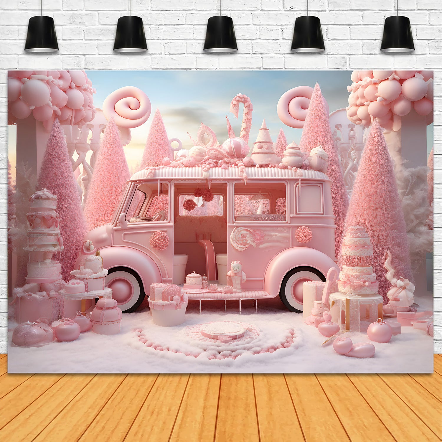 Toile de Fond de Camionnette Rose de Bonbonnière avec Douceurs de Noël RR8-245