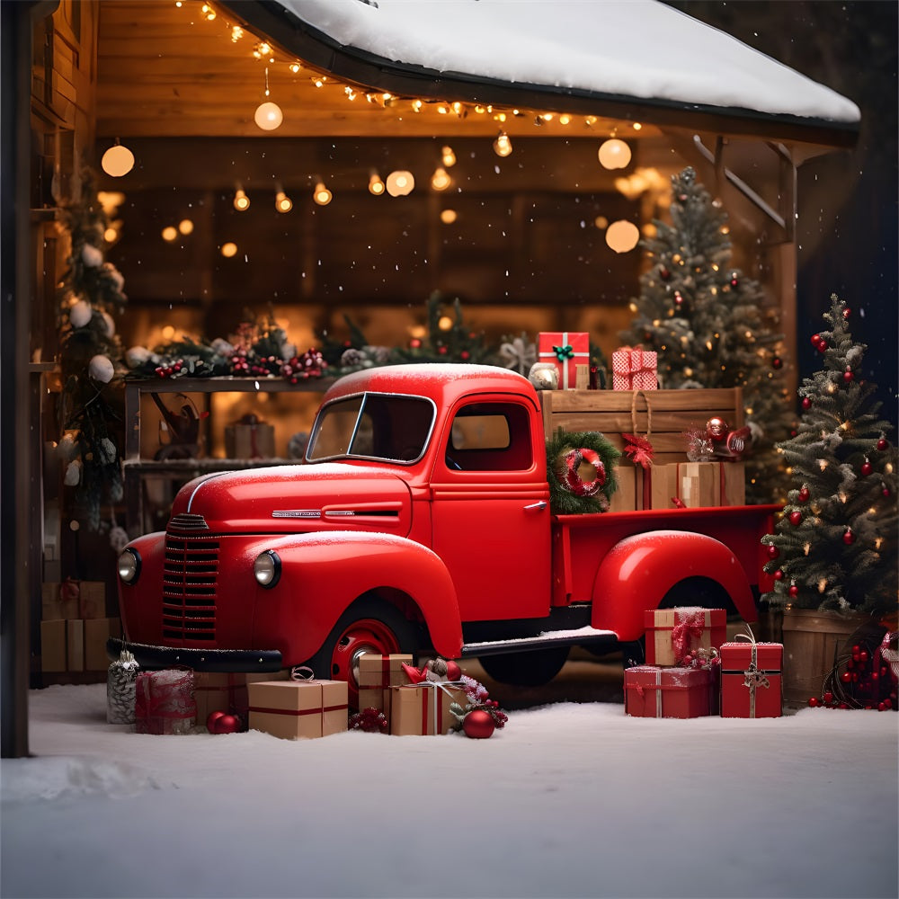Toile de Fond de Camionnette Rouge dans le Pays des Merveilles de Noël RR8-249