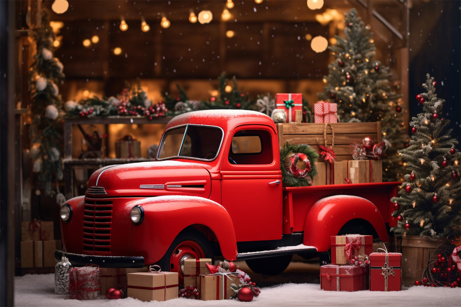 Toile de Fond de Camionnette Rouge dans le Pays des Merveilles de Noël RR8-249