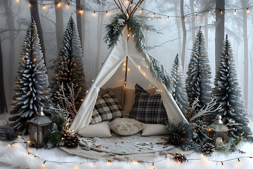 Toile de fond Forêt de Sapins Tente de Noël RR8-25