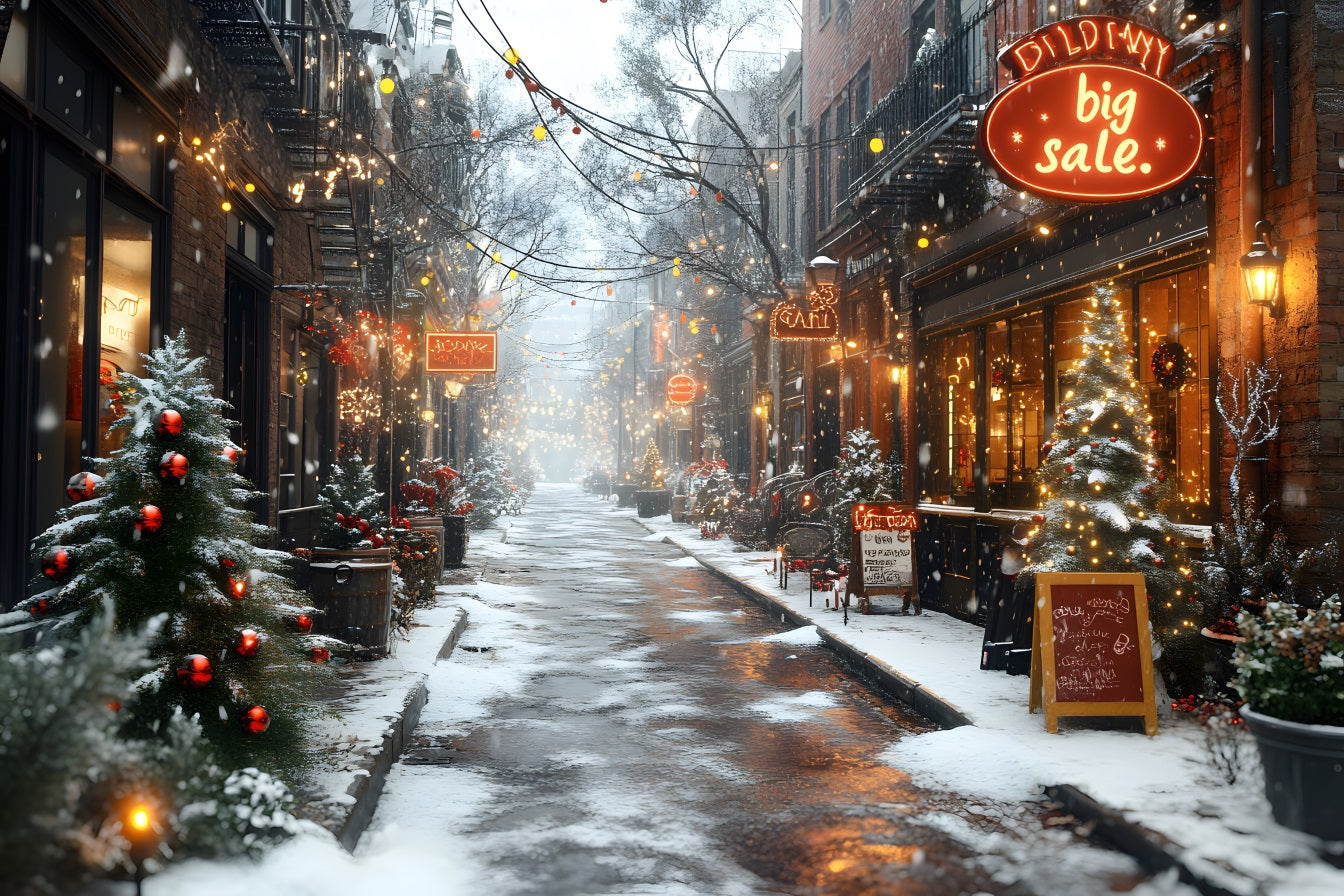 Toile de Fond de Vente d'Hiver Festive dans la Rue de Noël RR8-256