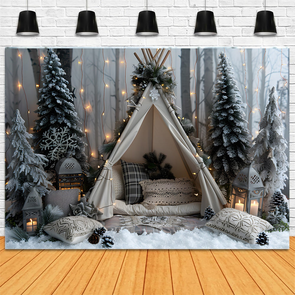 Toile de fond Sapins de Noël Tente Lumières RR8-26