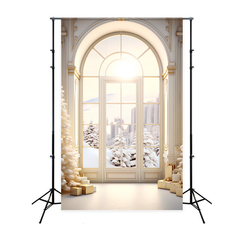 Toile de Fond de Ferme Rustique avec Décor Festif de Noël RR8-271