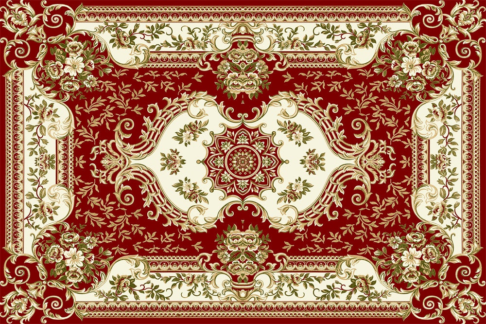 Toile de Fond Sol avec Tapis Orné de Rouge et d'Or RR8-298