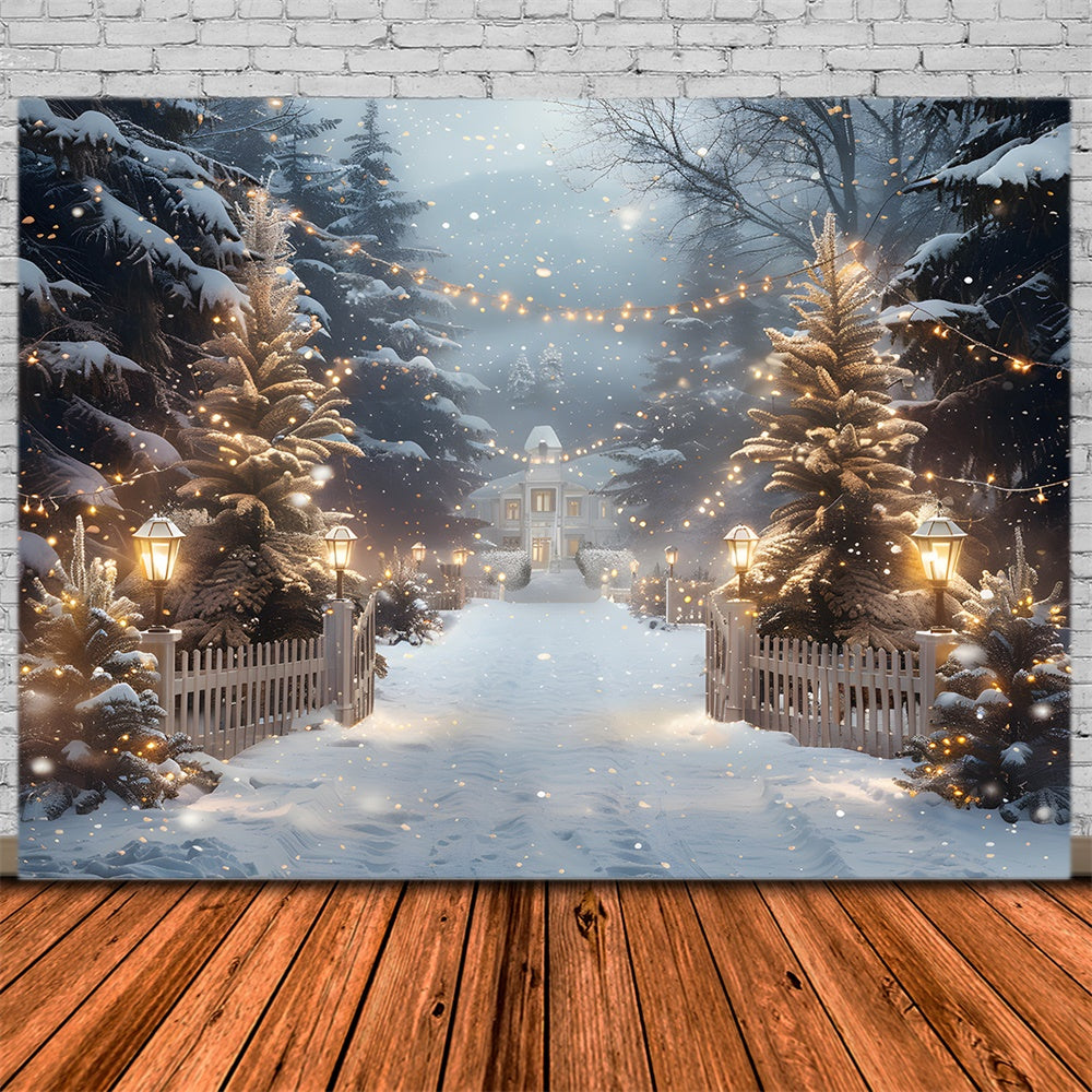 Toile de fond Maison en Bois Lumières de Noël RR8-30