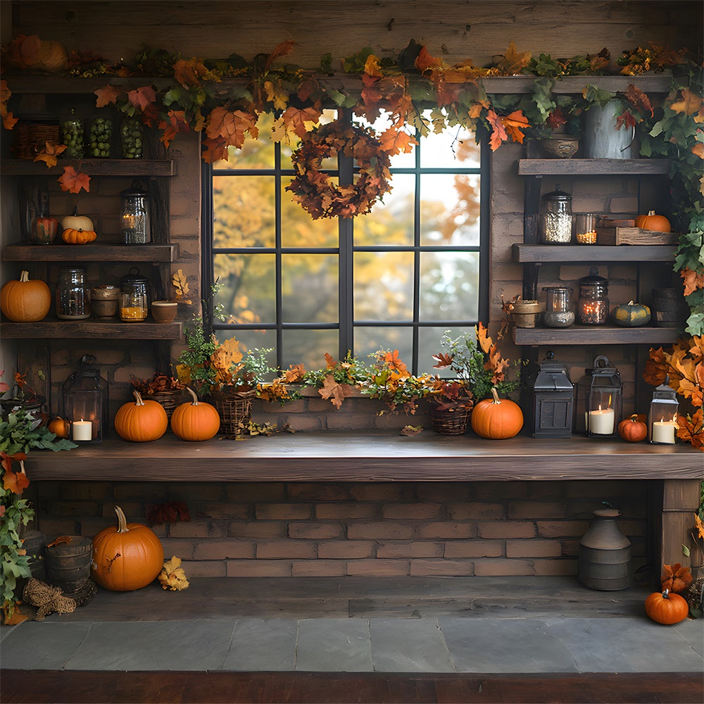 Toile de Fond Vitrine d'Automne avec Citrouilles RR8-306