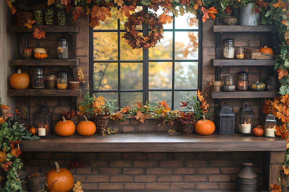 Toile de Fond Vitrine d'Automne avec Citrouilles RR8-306