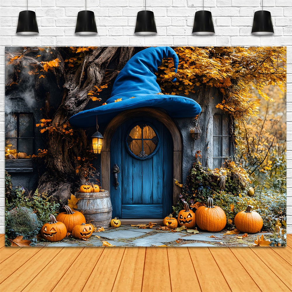 Toile de Fond Maison de Sorcière avec Citrouilles d'Automne RR8-307