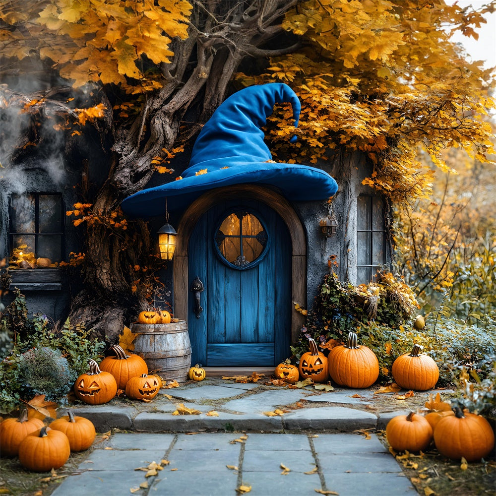 Toile de Fond Maison de Sorcière avec Citrouilles d'Automne RR8-307