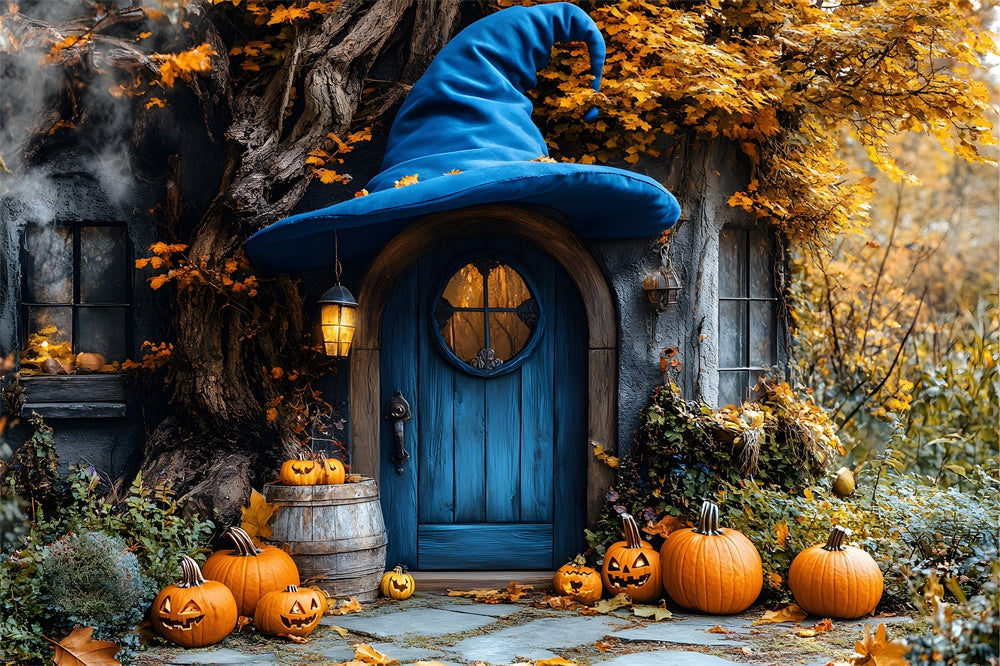 Toile de Fond Maison de Sorcière avec Citrouilles d'Automne RR8-307