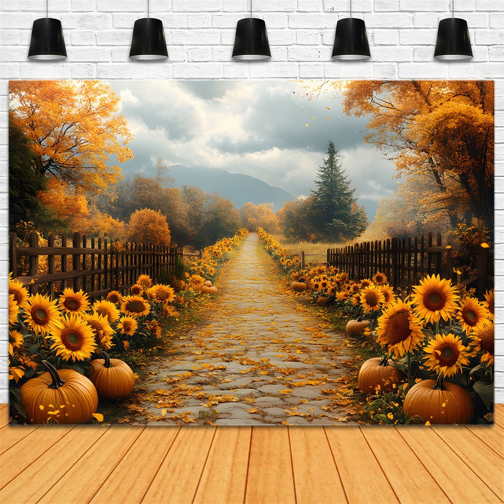 Toile de Fond Cottage Automnal Entouré de Tournesols RR8-311