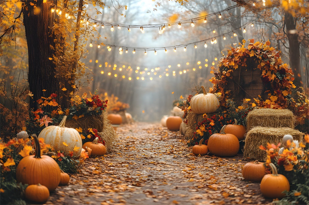 Toile de Fond Guirlandes Lumineuses Illuminant Citrouille d'Automne RR8-316