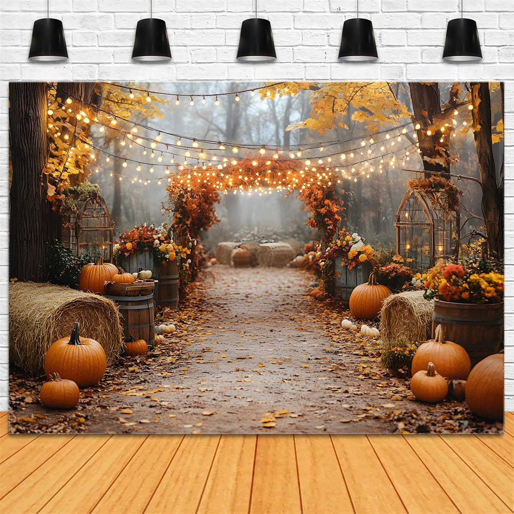Toile de Fond Citrouille d'Automne Illuminée par Guirlandes Lumineuses RR8-317