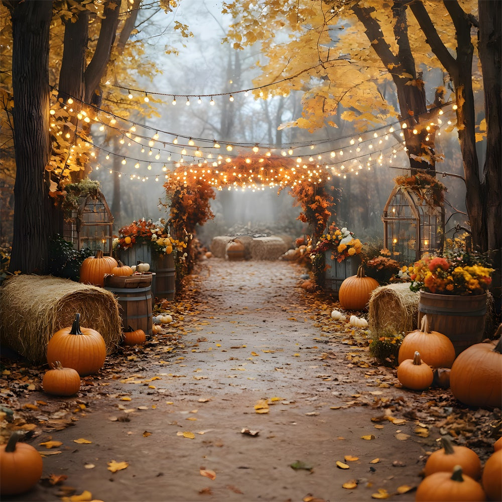 Toile de Fond Citrouille d'Automne Illuminée par Guirlandes Lumineuses RR8-317
