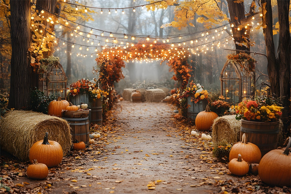 Toile de Fond Citrouille d'Automne Illuminée par Guirlandes Lumineuses RR8-317