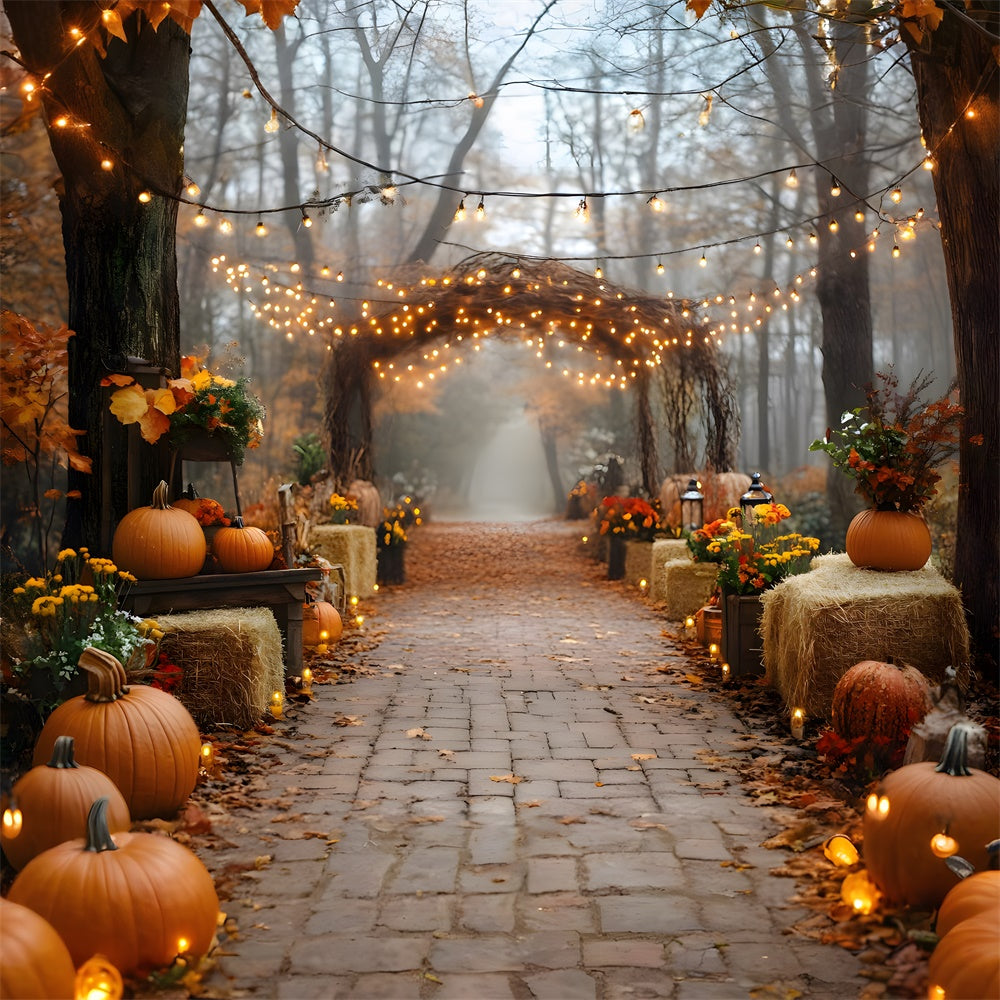 Toile de Fond Citrouilles et Bottes de Paille Guirlandes Lumineuses d'Automne RR8-318