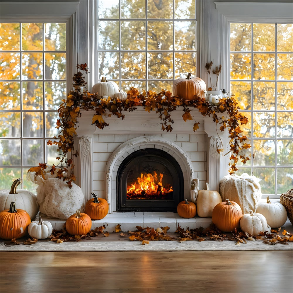 Toile de Fond Citrouilles d'Automne Devant Cheminée RR8-319