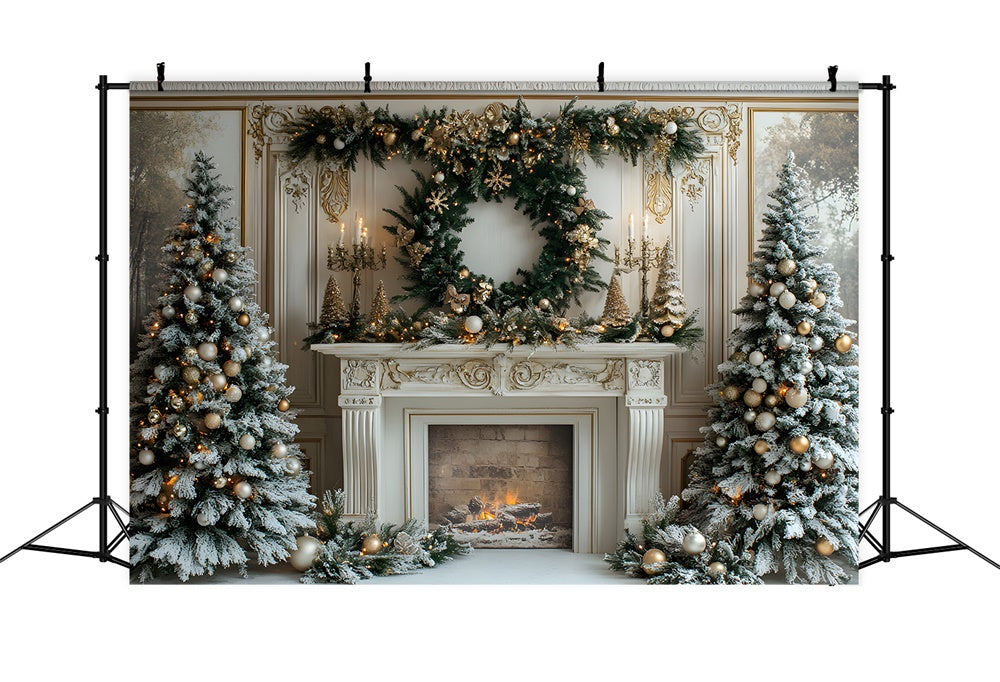 Toile de fond Sapins de Noël Couronne Cheminée RR8-32