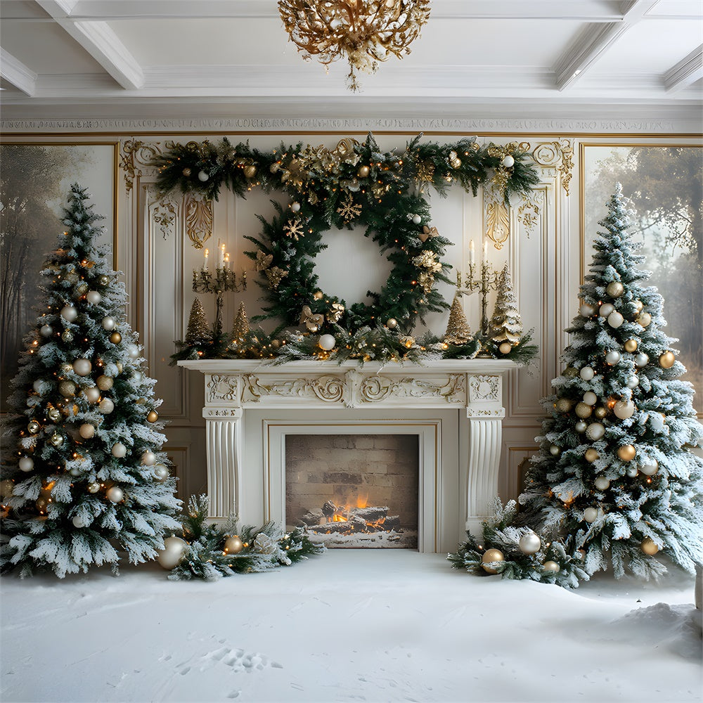 Toile de fond Sapins de Noël Couronne Cheminée RR8-32
