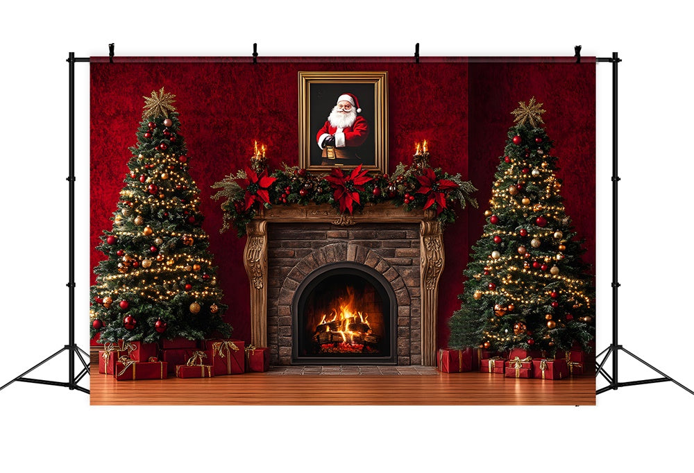 Toile de Fond Père Noël et Cheminée Rétro de Noël RR8-353