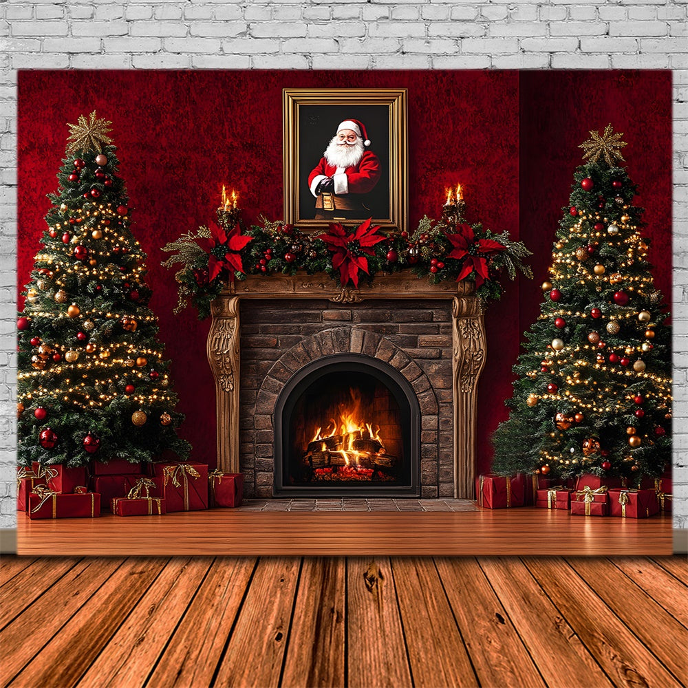 Toile de Fond Père Noël et Cheminée Rétro de Noël RR8-353