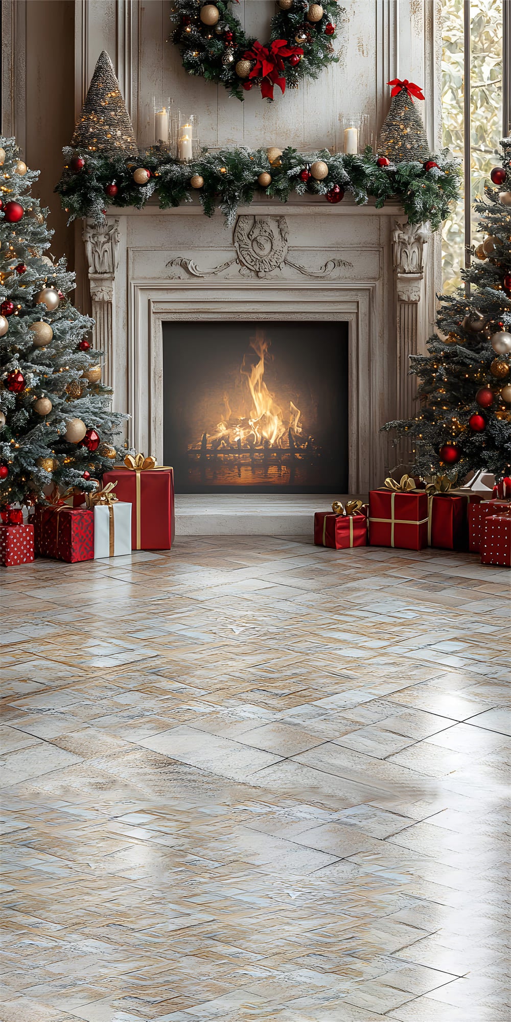 Toile de Fond Décor de Cheminée de Noël avec Sol RR8-360