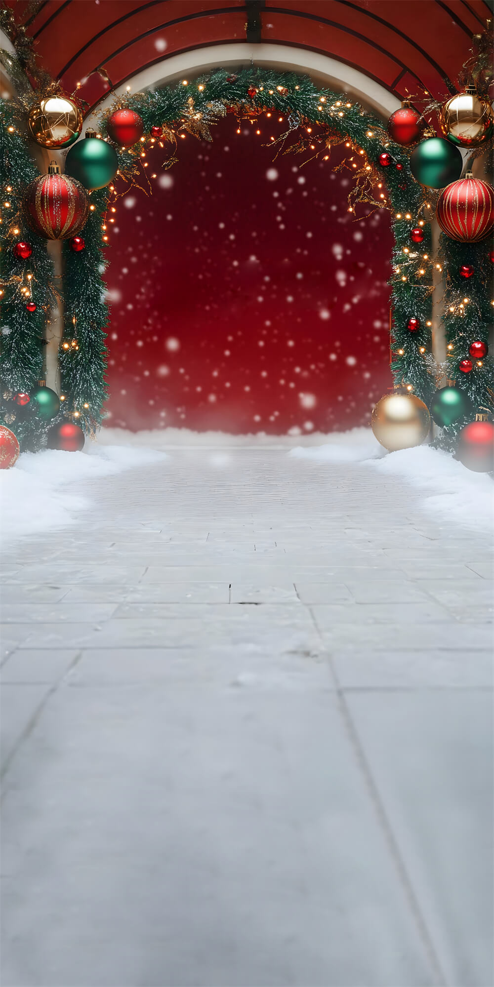 Toile de Fond Décors Rouges avec Sol et Neige de Noël RR8-367