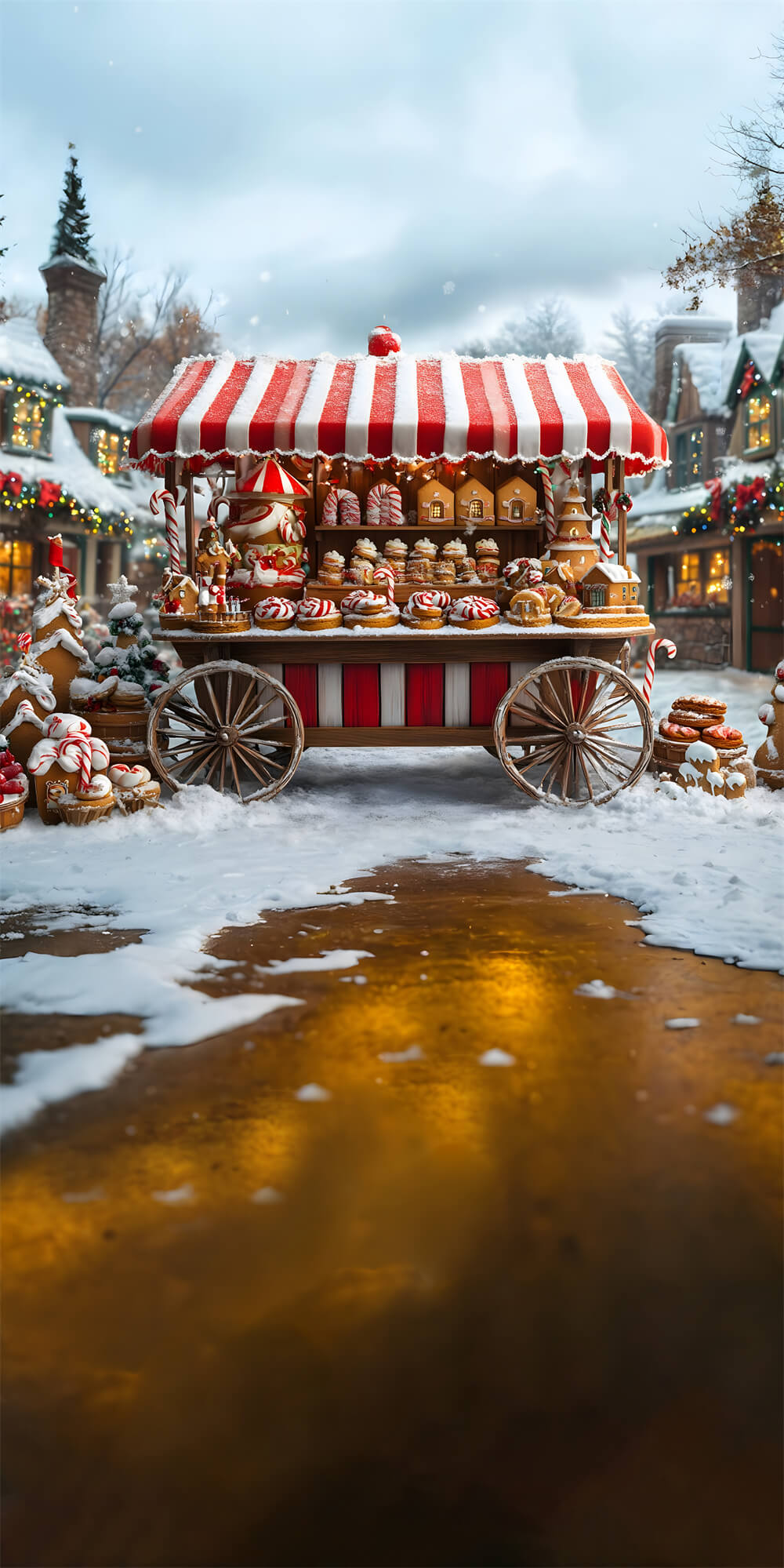 Toile de Fond Chariot à Desserts de Noël sous la Neige RR8-369