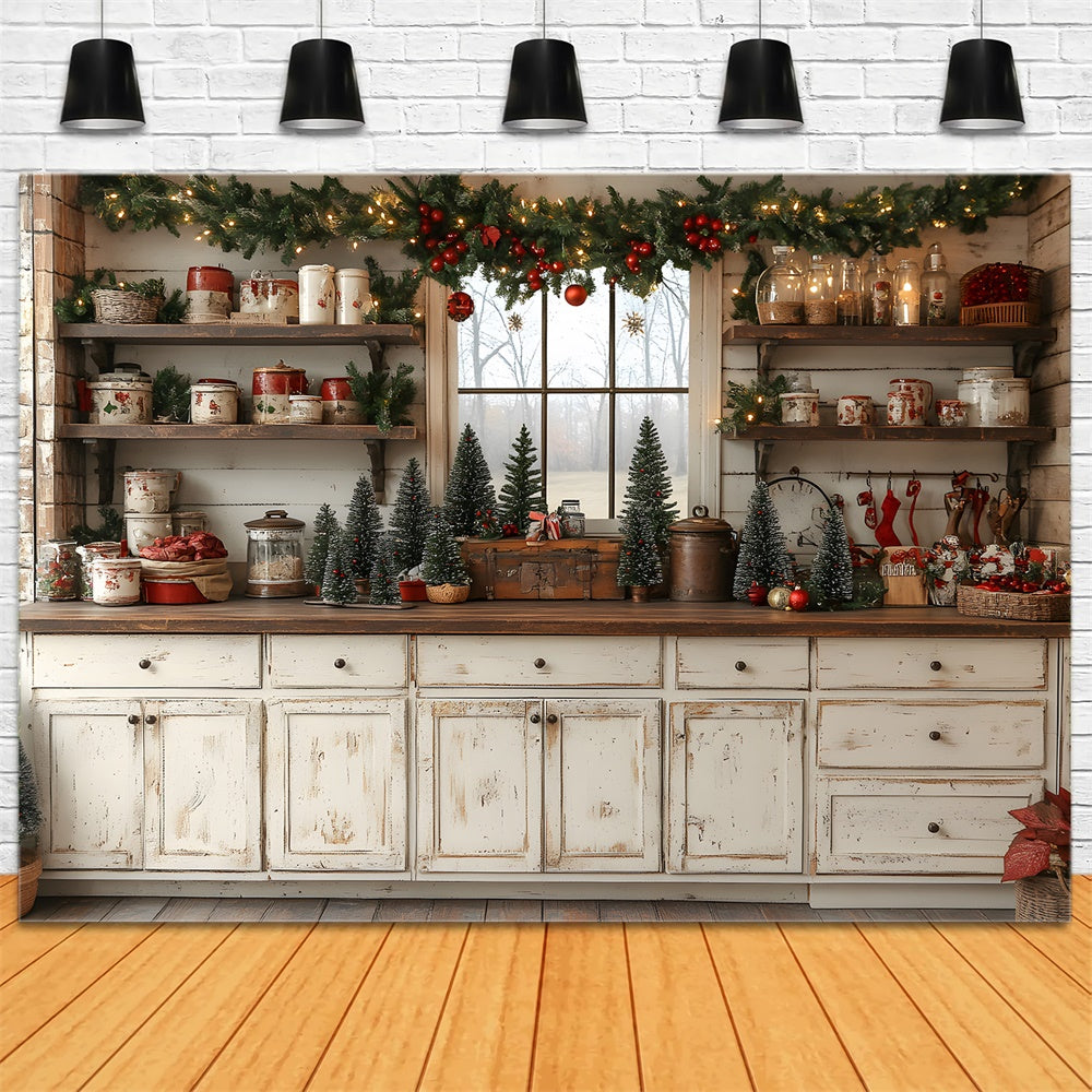 Toile de fond Cuisine Blanche de Noël RR8-39