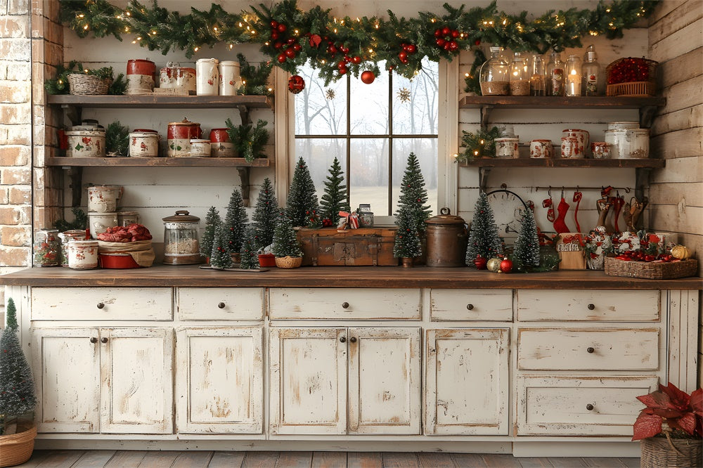 Toile de fond Cuisine Blanche de Noël RR8-39
