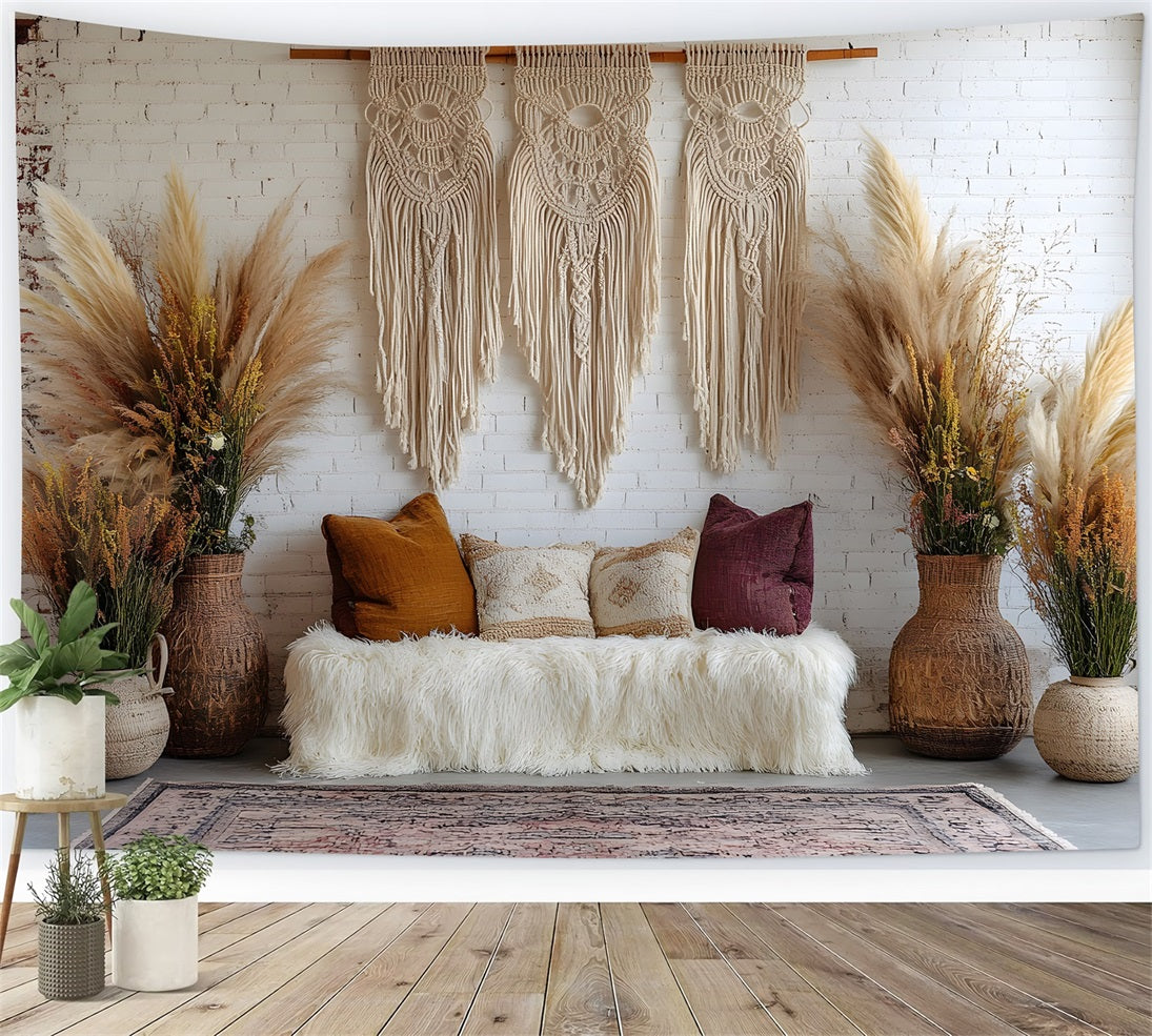 Toile de Fond Salon Bohème avec Macramé Rustique RR8-425
