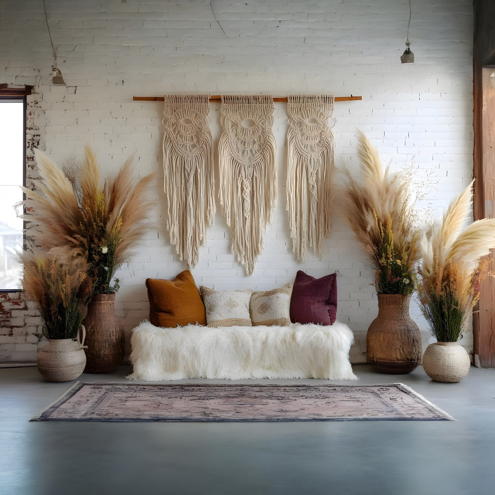 Toile de Fond Salon Bohème avec Macramé Rustique RR8-425