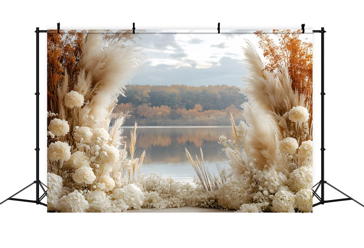 Toile de Fond Lac d'Automne avec Herbes de la Pampa Bohème RR8-428