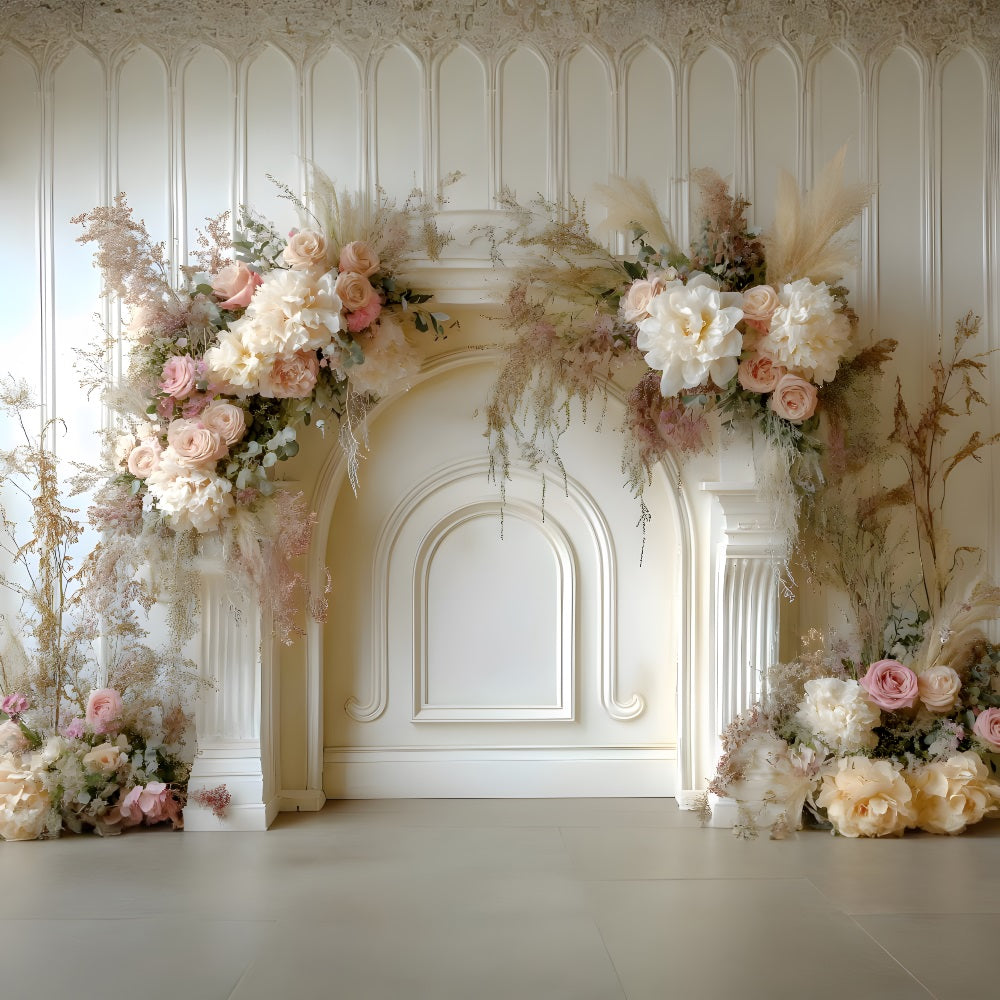 Toile de Fond Cheminée Florale Élégante Bohème RR8-463