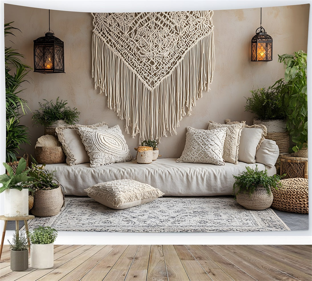 Toile de Fond Salon Bohème Chic avec Macramé RR8-475